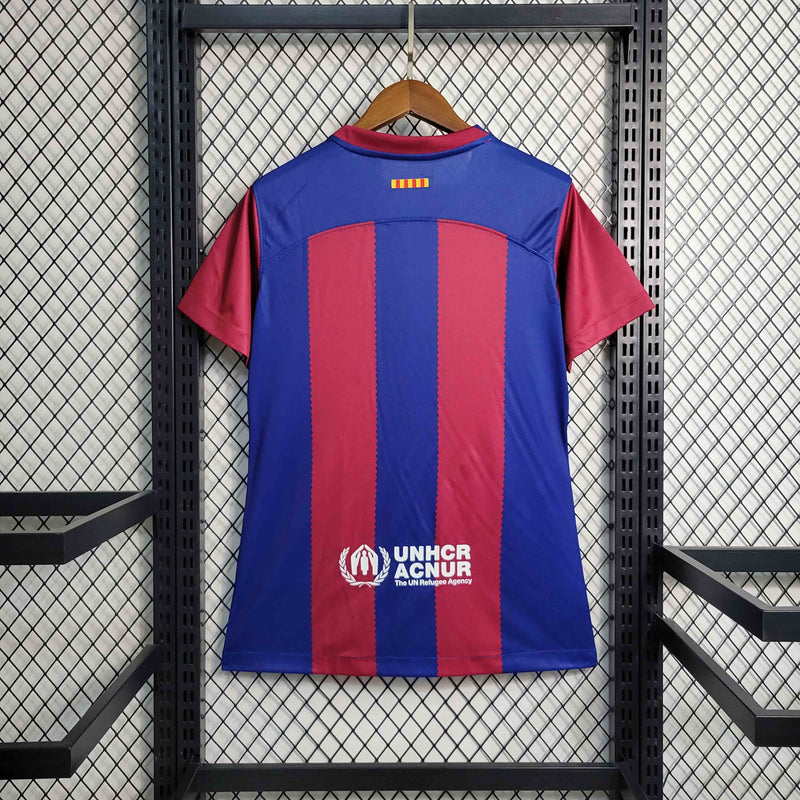 CAMISA FEMININA DO BARCELONA 25/26 ROXO E VERMELHO